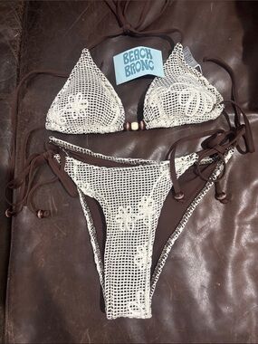 Women's Brown & Cream Crochet Bikini
